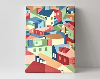 SMALL WORLD #1 - Original Geometric Hard-Edge Architectural Acrylic Art on Canvas