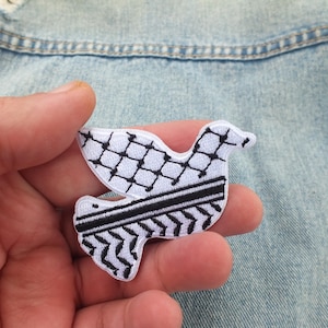 Iron On Keffiyeh Patch - Pro Palestine Embroidered Patch for Jacket or Bagpack - Free Palestine Solidarity Gift for Activist with Peace Dove