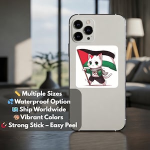 Palästinensische Flagge Aufkleber - Glänzender Vinyl Aufkleber für Auto, Wasserflasche, Laptop - Unterstützen Sie die Freiheit von Gaza mit Palästina-Katze mit Keffiyeh Aufkleber