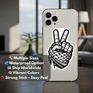 Pegatina minimalista de keffiyeh: calcomanía solidaria impermeable para coche, portátil y botella de agua. Símbolo de protesta palestina. Las ganancias se destinan a una organización benéfica en Gaza.
