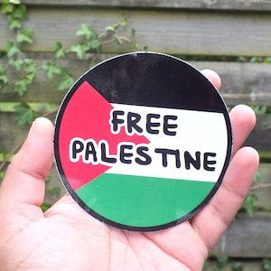 Free Palestine Car Bumper Sticker - Glossy Waterproof Vinyl for Car, Window, Water Bottle – Round Free Palestine Flag Art Sticker
