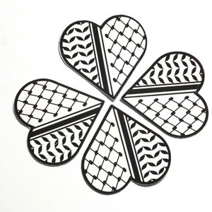 Palestijnse keffiyeh-sticker – zwart-wit glanzend vinyl sticker voor laptop, bumper, raam, fles – gratis Palestina-symbool – hartvorm sticker
