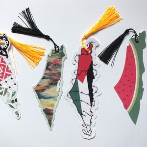Marque-page Pro Palestine fait main avec illustration pastèque - Marque-pages brillants en forme de carte - Cadeau militant pour livres et journaux