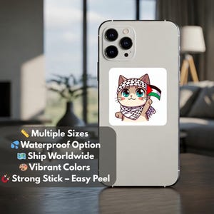 Free Palestine Flag Decal – Political Vinyl Sticker for Car, Laptop, Water Bottle, iPad – Durable & Weatherproof - Palestine Cat for Gaza