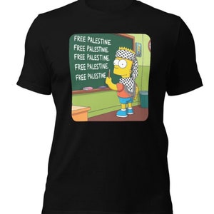 Gratis Palestina T-shirt – jeugdactivisme cartoon T-shirt, uniseks DTG-printshirt met protestkunst in de klas, cadeau Palestijnse solidariteit