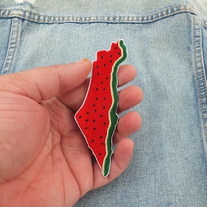 Palestinian Symbol Patch – Embroidered Watermelon Design – Iron-On/Velcro Patch for Protest or Pride - Map of Palestine Patch for Jacket
