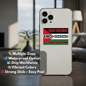 Sticker Fierté palestinienne – Sticker drapeau brillant pour téléphone, bouteille d&#39;eau, ordinateur portable, voiture, skateboard – Soutenez les droits humains et soutenez Gaza