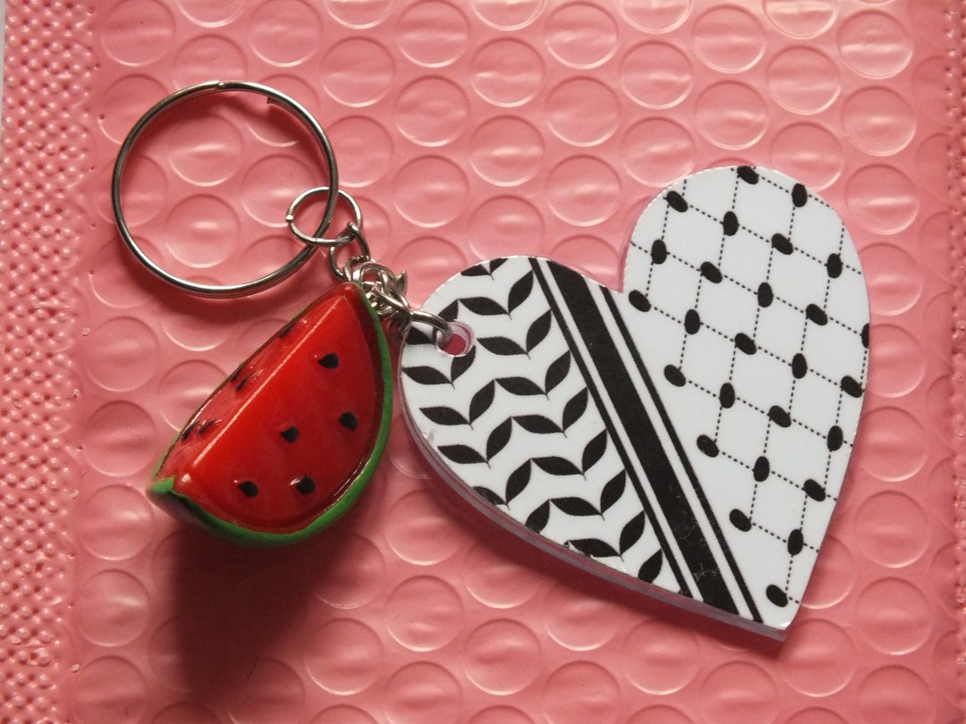 Palestine Watermelon Keychain With Keffiyeh Charm Watermelon Keyring ...