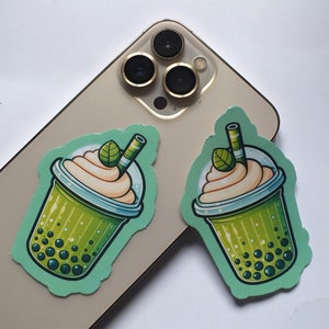 Honeydew Boba Tea Sticker – Cute Melon Bubble Tea Vinyl Decal, Pastel Green Kawaii Drink Decal, Waterproof Laptop Journal Sticker, Boba Gift