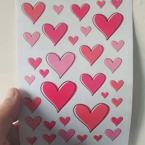 Pink Heart Stickers - A6 Sheet - Adorable Glossy Durable Vinyl Stickers - Perfect for Planners Laptops, & Crafts - Add Some Love to Your Day