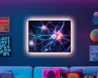 Neuronas cerebrales sobre lienzo metálico: Ilustración científica para pared.