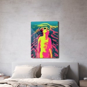 Arte de pared psicodélico, arte sobre la cama, impresión lista para colgar en metal, arte de impresión personalizado, decoración del hogar, arte de pared de metal de los años 70, arte infantil, póster retro