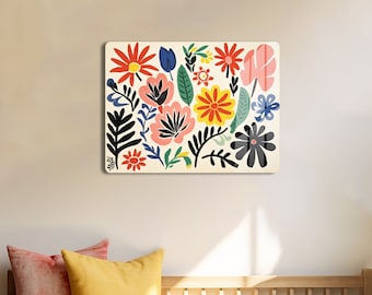 Floral Metal Wall Art: Colorful Abstract Flower Print, Botanical Decor