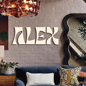 Letrero personalizado, nombre personalizado, letrero decorativo con nombre de bebé, nombre de empresa, decoración de pared de madera con texto personalizado, letrero de madera, arte de pared con letras onduladas, palabras