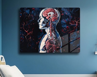 Anatomical Brain Structure Print on Metal, Neurology Art