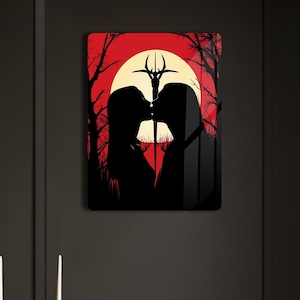 Arte de pared de metal con mujeres besándose, decoración de pared iluminada con LED RGB que cambia de color, lienzo de metal con estampado de vampiros, decoración gótica de brujería para el hogar.