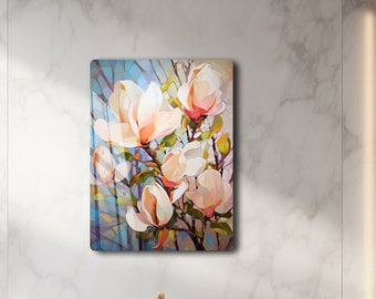 Magnolie Metall Kunstdruck - Reflektierende florale Wanddekoration