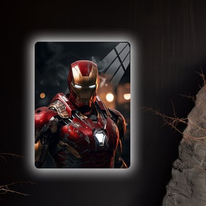 Lienzo de metal 3D, arte de pared de Ironman, decoración de pared de Los Vengadores, arte grande, decoración LED de Ironman, tapices de pared, habitación estética para jóvenes, superhéroe