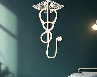 Houten muurkunst stethoscoop, decor medisch symbool