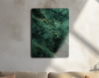 Arte mural de mármol verde y metal: impresión abstracta en piedra, decoración iluminada.