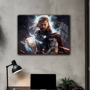 Marvel&#39;s Thor Themed Decor, Avengers Thor Metal Canvas, Wall Hanging, Scandinavian Gods,Epic Teen&#39;s Room, Superheroes Wall Art, Thor Hammer
