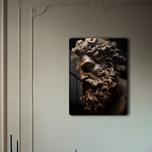 Poseidon Printed Metal Canvas, Greek Mythology, Ancient Greek Gods, Monumental Ancient God Wall Painting, Aesthetic Wall Art, Dark Brown Art
