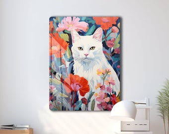 Floral Cat Metal Wall Art: Modern Home Decor