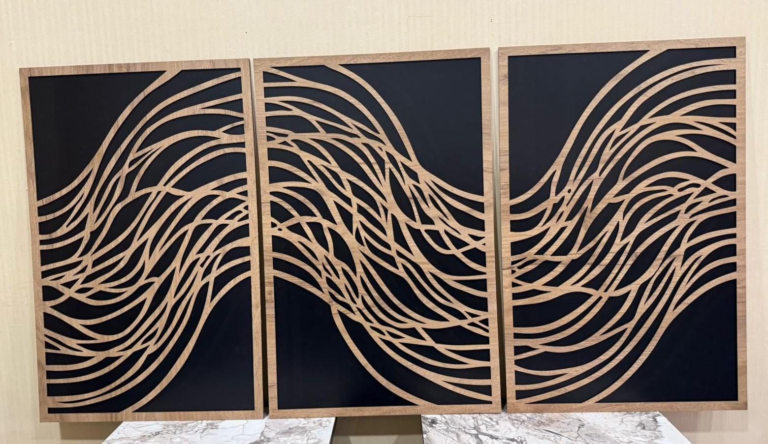Abstract Waves Wood Wall Art, Mid-century Modern Decor, Set of 3 - Etsy