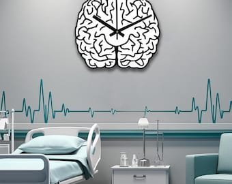 Arte de neurociencia, reloj de pared con forma de cerebro, arte en madera 3D en blanco y negro, reloj de hospital, facultad de medicina, anatomía del cerebro humano, regalo de enfermería, neuronas