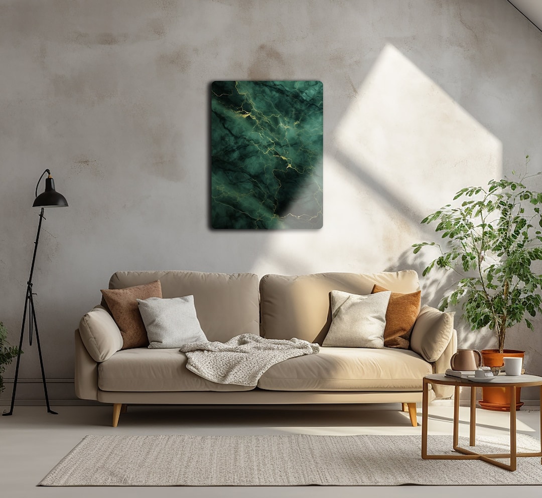 Green Marble Metal Wall Art: Abstract Stone Print, Illuminated Decor - Etsy