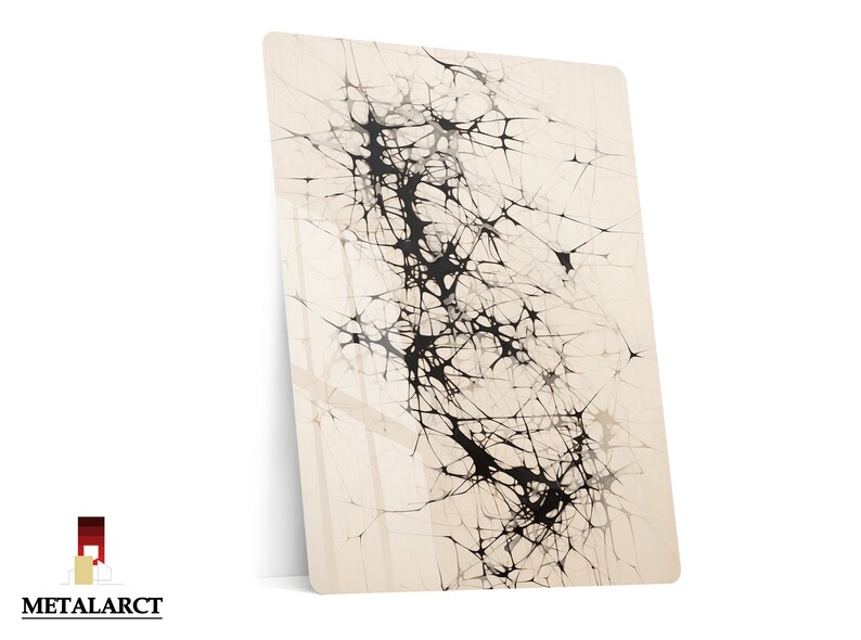 Puede incluir: Impresi&oacute;n de arte abstracto con un dise&ntilde;o en blanco y negro de un patr&oacute;n de red sobre un fondo beige.