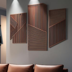 Geometrische Linien Panel 3er Set Holz Wand Kunst Dekor, Boho Abstract Line Art, minimalistisches Set, Wohnzimmer Dekor, über dem Bett Wandkunst, Holz Set