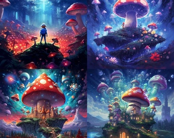 PNG 4er Set Pilz Königreich Drucke | Hohe Qualität | Kommerzielle und private Nutzung | Digitaler Download | AI Print