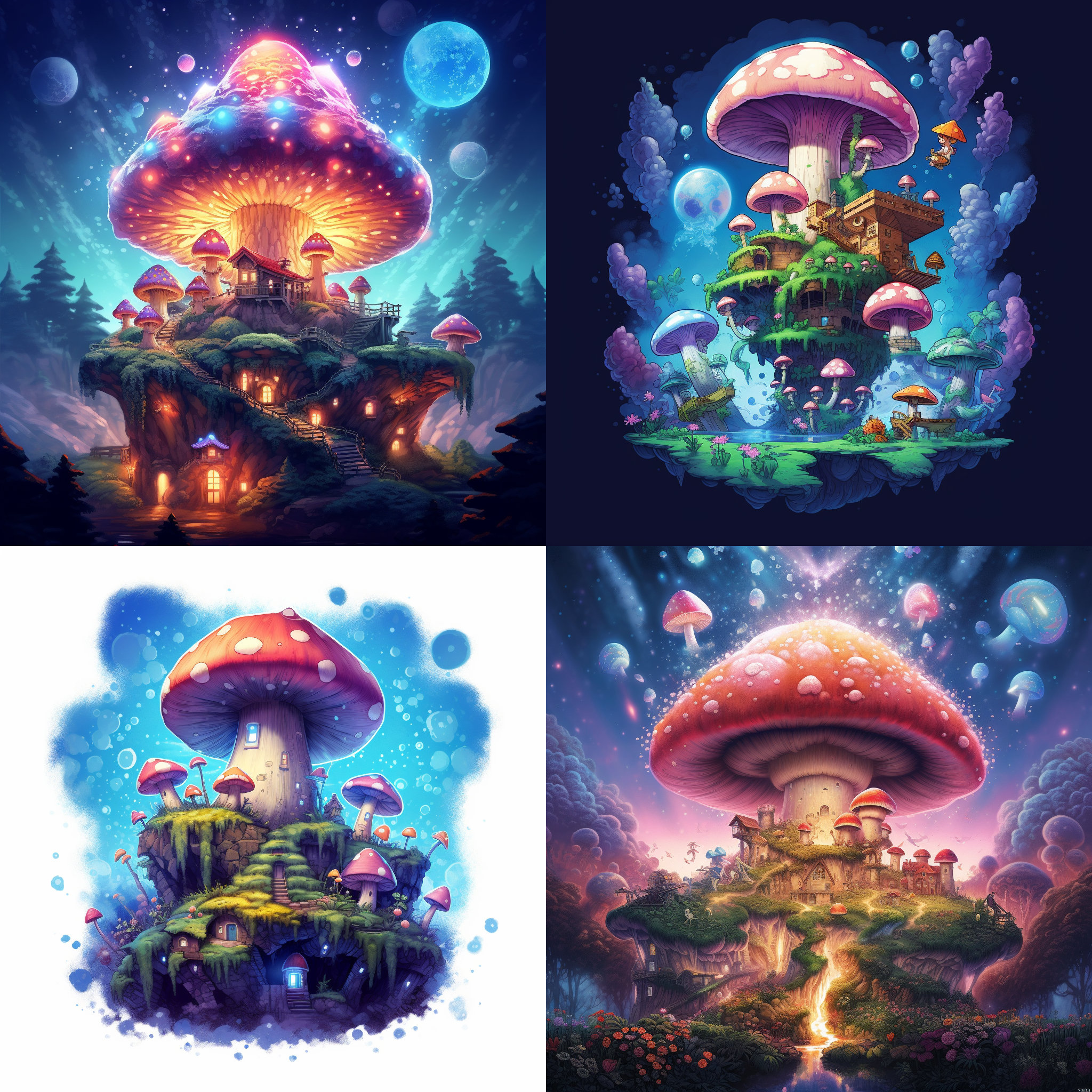 PNG Set of 4 Mushroom Kingdom Illustrations | High Quality | Commercial and Private Use | Digital Download | AI Prints