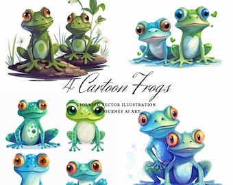 PNG 4er Set Süße Frosch Drucke | Hohe Qualität | Kommerzielle und private Nutzung | Digitaler Download | AI Prints