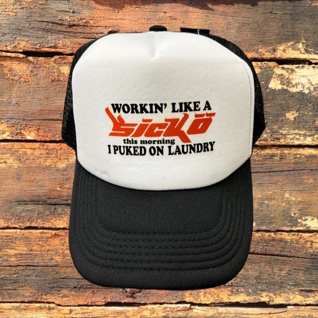 帽子 Sicko Laundry Trucker Hat Grey Sicko puked on laundry trucker hat. Has a | Depop