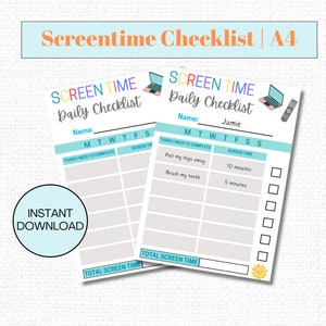 Printable Screen Time Daily Checklist Weekly Summer - Etsy