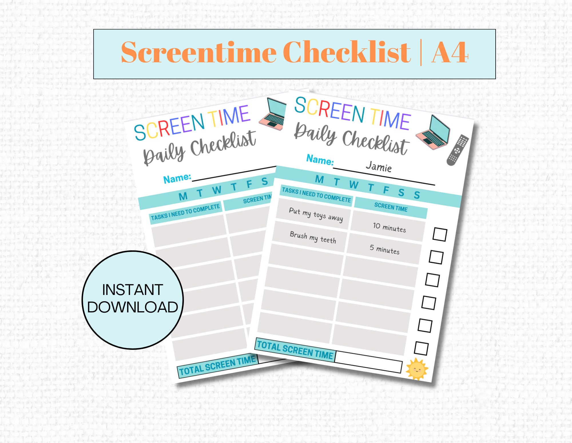 Printable Screen Time Daily Checklist Weekly Summer - Etsy