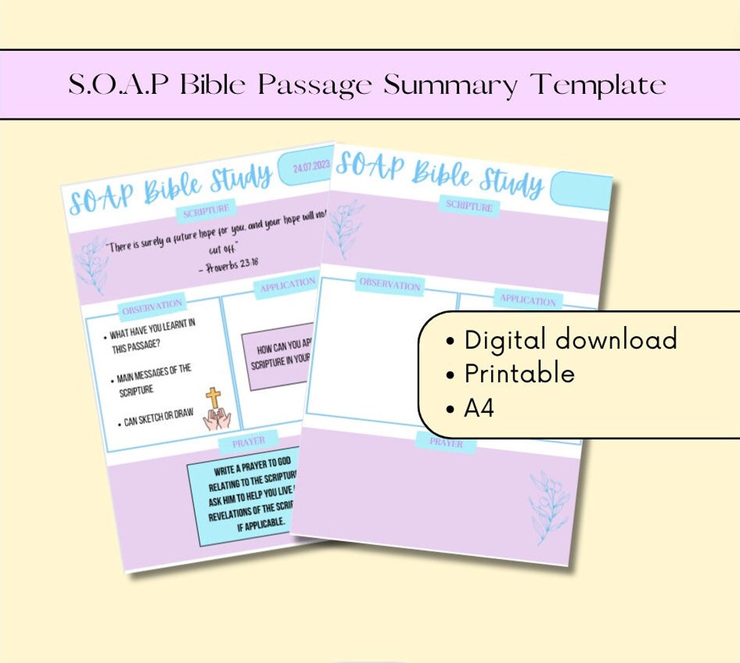 SOAP Bible Study Template, Bible Passage Summary, Bible Verse Summary