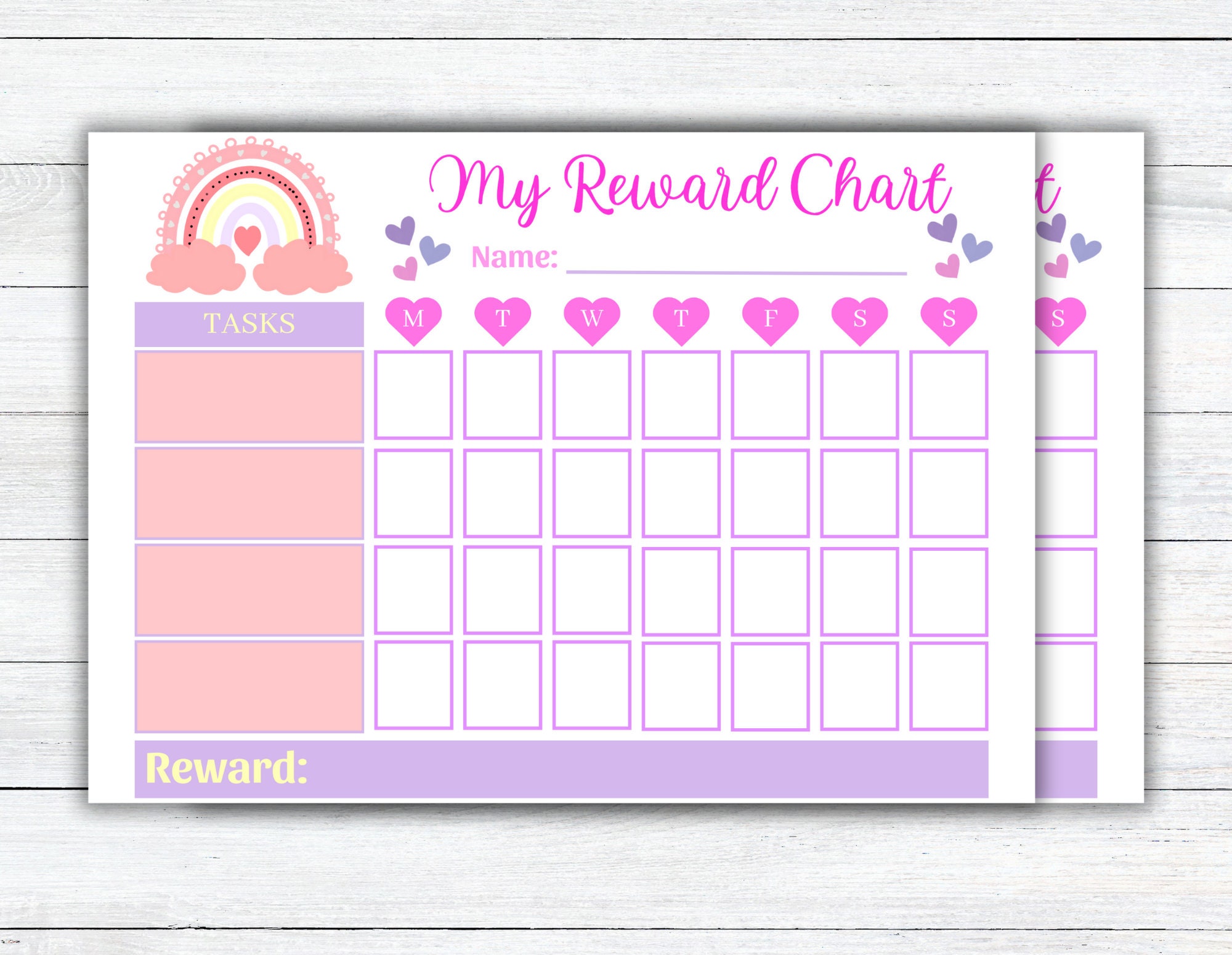 Kids & Toddler Rainbow Reward Chart Printable, Hearts, Daily Weekly ...