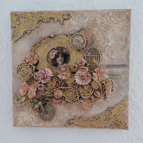 Acryl Bild auf Leinwand, Vintage Stil, Shabby Chic, Mixed Media, romantisch, Collage