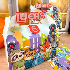 Personalized Zootopia Birthday Favor Box, 3D  Tag, Kids Party Treats