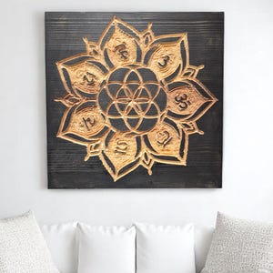 Personalized 7 Chakras Mandala Wood Carving: Spiritual Wall Art