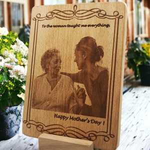 Engraved Photo on Wood as Gift for Mother&#39;s Day, Laser Engraved Wooden Photo Gift for Her, Custom Engraved Wood Picture  Memorial Gifts