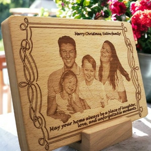 Family Photo Engraved in Wood as a Christmas Gift, Custom Engraved Wood Photo as Gift for Her, Wood Engraved Photo as a Housewarming Gift