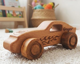 Personalized Wooden Sports Car Toy, Custom Name Race Car, Montessori Waldorf