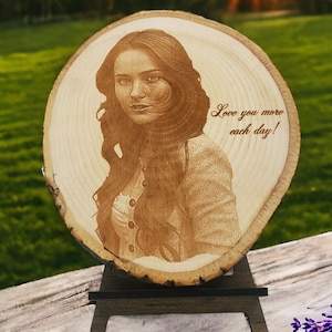 Personalized Wood Slice Photo Engraving Valentine&#39;s Day Gift, Custom Laser Engraved Wood Slice Photo Plaque Unique Wedding Anniversary Gift