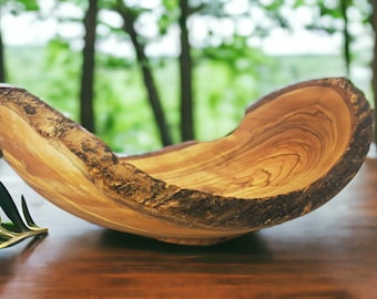 Personalized Olive Wood Bowl: Rustic Live Edge Decor