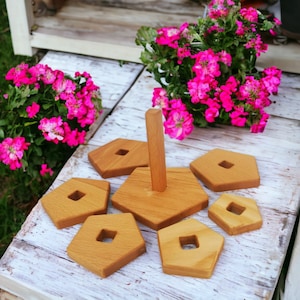Wooden Montessori Stacking Pyramid: Beech Wood Educational Toy