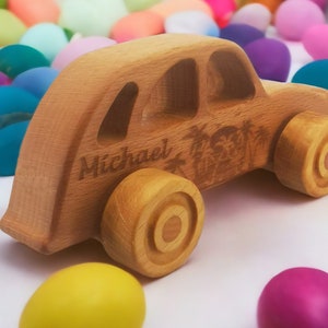 Personalized Wooden Car Toy: Custom Beechwood Gift for Toddlers